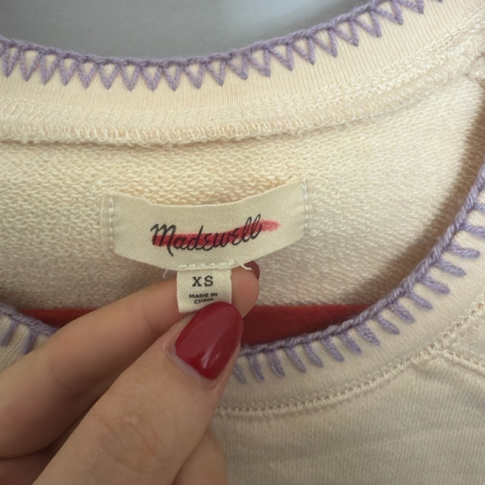 Madewell Cream and Purple Trim Crew Neck Sweater - Picture 2 of 5